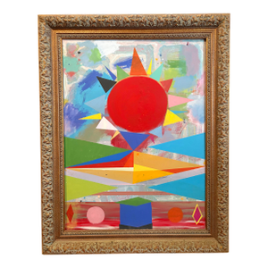 Vintage Acrylic Abstract Painting on Canvas in Ornate Frame