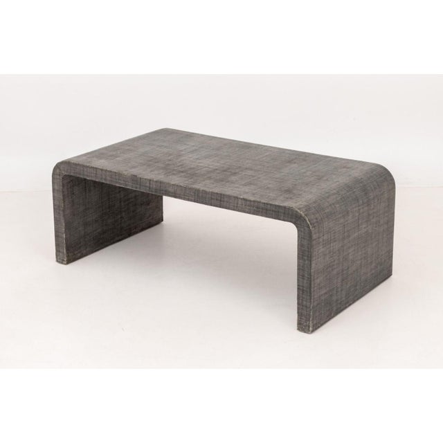 Karl Springer Style Gray Grasscloth Coffee Table For Sale In New York - Image 6 of 9