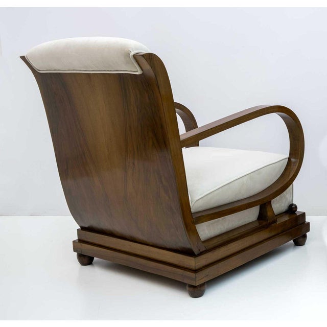 Art Deco Italian Walnut and Velvet Sofa, Armchair, and Ottoman, 1920s, Set of 3 For Sale - Image 9 of 13
