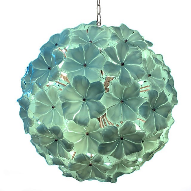 Mid-Century Modern Venetian Green-Wather Flowers Murano Glass Sputnik Chandelier For Sale - Image 3 of 6
