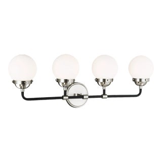 Ian Fowler By Visual Comfort Studio Cafe 4-Light Bath Vanity Sconce in Brushed Nickel For Sale