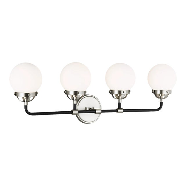 Ian Fowler By Visual Comfort Studio Cafe 4-Light Bath Vanity Sconce in Brushed Nickel For Sale