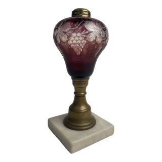 19th Century Antique Bohemian Oil Lamp Cut Cranberry For Sale