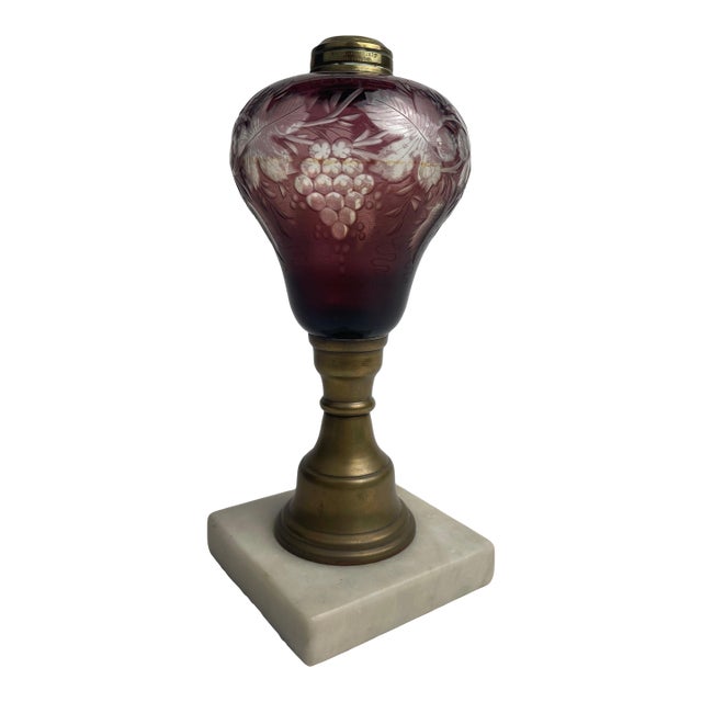 19th Century Antique Bohemian Oil Lamp Cut Cranberry For Sale