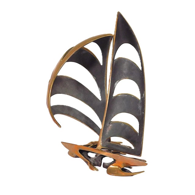 Bob Bennett (American, 1923-2003), "Reaching", 1985, Bronze Sculpture, in the form of a yacht racing, sails full of wind,...