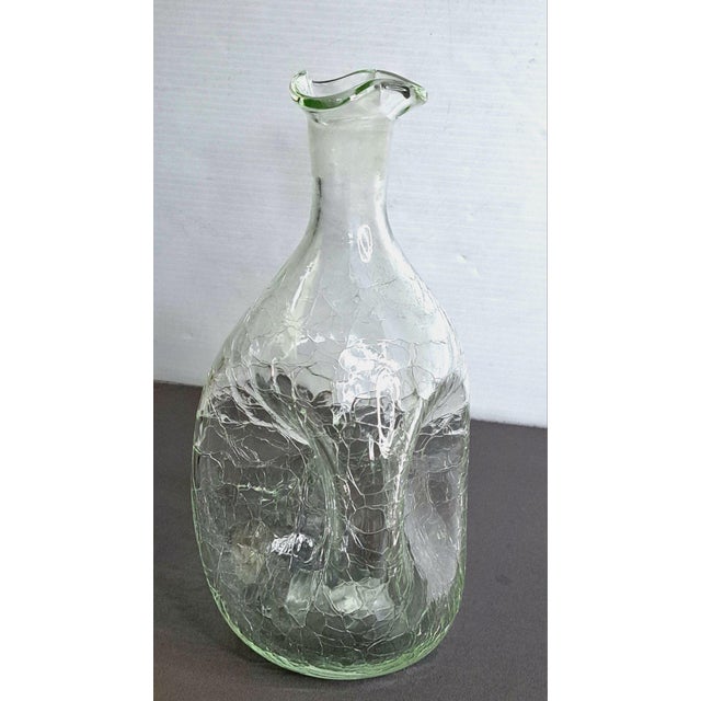 1968 Vintage Blenko #49 Clear Crackle Pinched Decanter W/ Green Stopper MCM 11.5" For Sale - Image 10 of 10