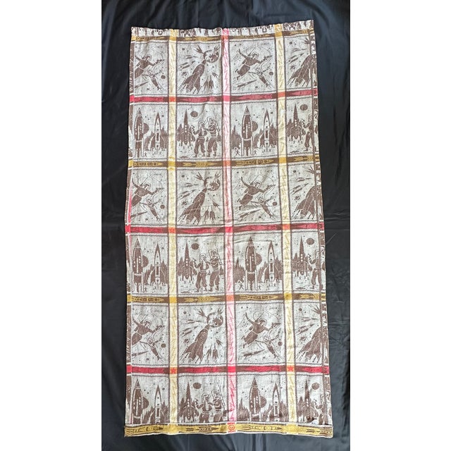 Made by Cannon Mills, this 1960s fabric panel is an awesome space age relic. The vintage textile panel has classic space...