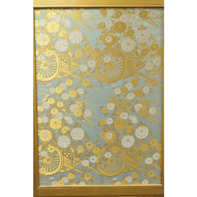 Vintage Chinoiserie Lattice Fretwork 4 Panel Gold Folding Screen Room Divider For Sale - Image 14 of 18