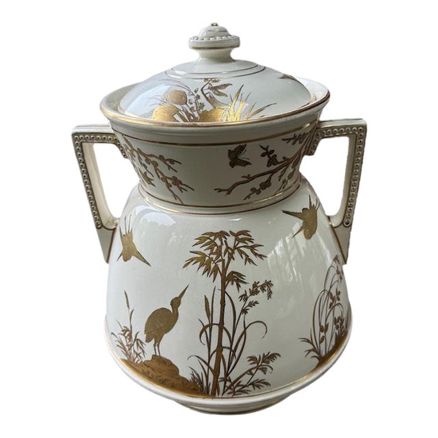 19thC Chinoiserie Antique Davenport Porcelain Staffordshire Aesthetic Movement Covered Jar For Sale