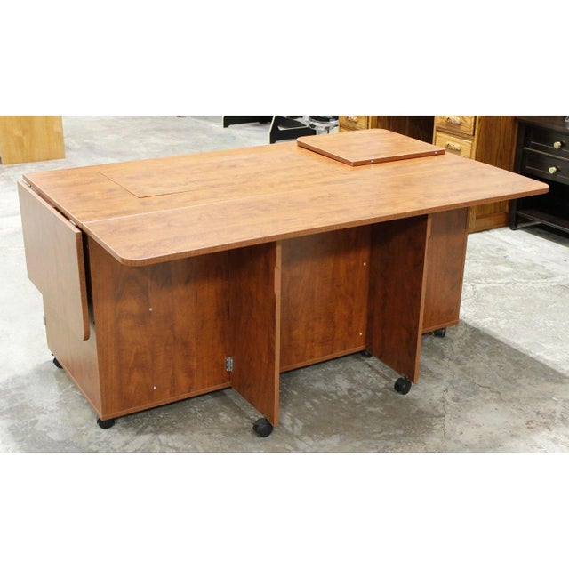 2010s Horn of America Sewing/Craft Table Cabinet - Warm Finish For Sale - Image 5 of 9