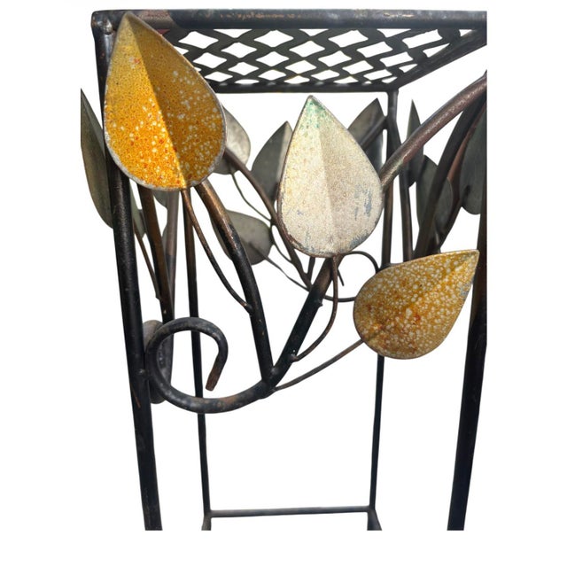 Salterini Mid-Century Botanical Wrought Iron & Enamel Leaf Vintage Plant Stands, Pair Salterini Style For Sale - Image 4 of 7