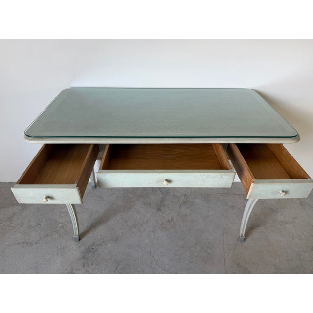 Vintage Italian French Provincial Louis XV Style Writing Desk With Glass Top For Sale In Miami - Image 6 of 12