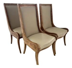 1970s Mastercraft Mid-Century Hollywood Regency Burl Wood Dining Chairs- Set of 4