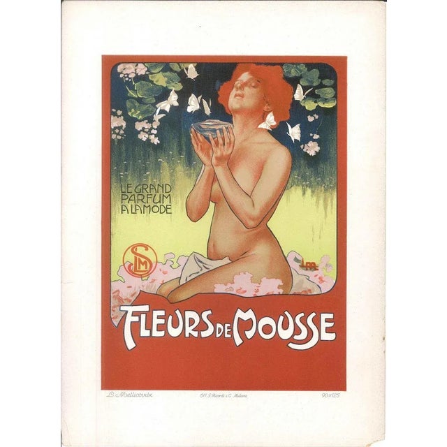 Image dimensions: 26x18.8 cm. Fleurs de Mousse is an amazing colored lithograph on cardboard, realized by the Italian...