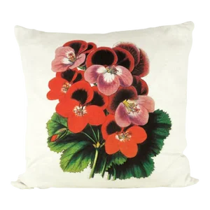 Bold Geranium Floral Print on Warm White Linen Pillow