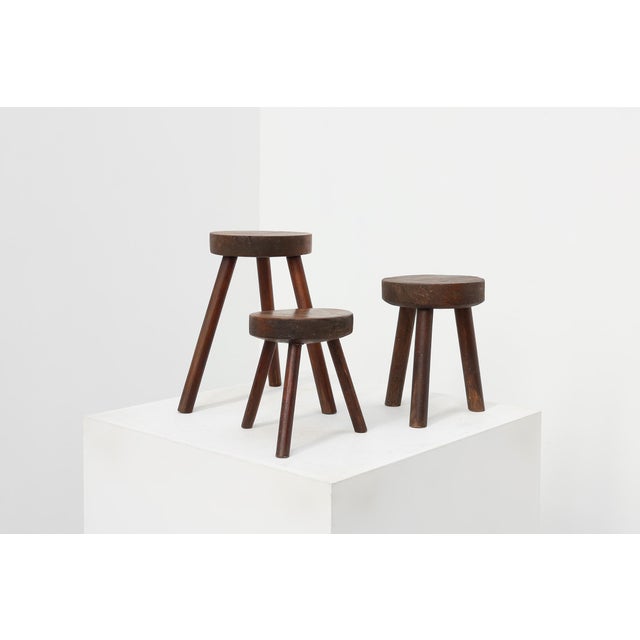 French Rustic Oak Wooden Tripod Stool, 1890s For Sale - Image 9 of 10