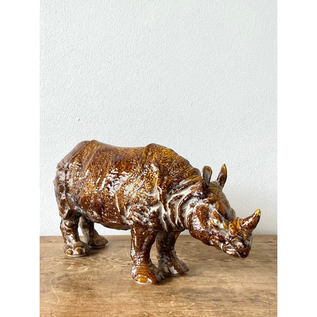Ceramic Vintage 60s Italian Glazed Ceramic Rhino For Sale - Image 7 of 12