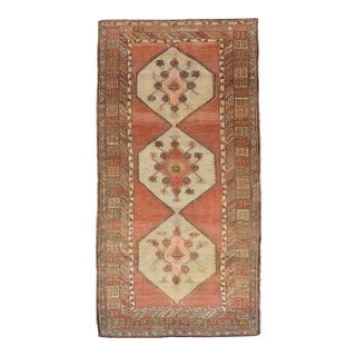 Vintage Turkish Gallery Kars Rug With Soft Cream and Terracotta 5'5 X 11'2 For Sale