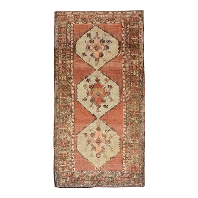 Vintage Turkish Gallery Kars Rug With Soft Cream and Terracotta 5'5 X 11'2 For Sale