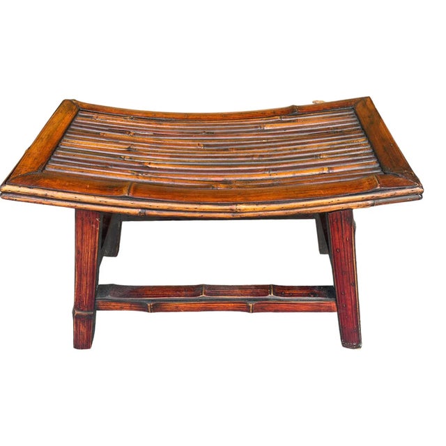 Coastal Pair of Rattan Bamboo Curved Benches | Chairish