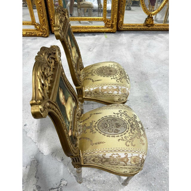 Textile French Rococo Gold Accent Chair With Lady Portrait Set of 2 For Sale - Image 7 of 10