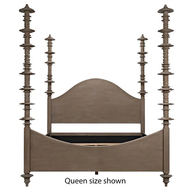 This hand-carved pale, weathered, whitewashed, or hand-rubbed black mahogany bed is embellished with intricate variegated...