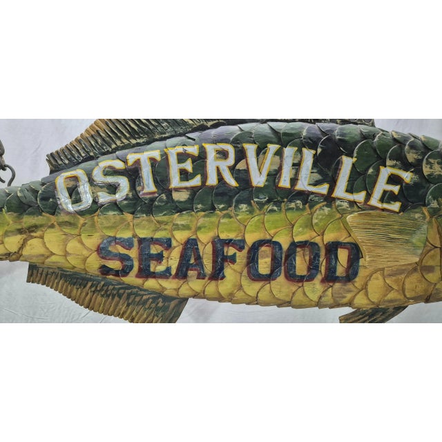 Wood Six Foot "Osterville Seafood" Trade Sign For Sale - Image 7 of 12