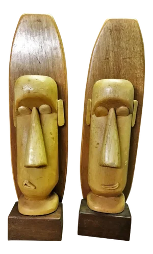 Vintage Wooden Sculptures by Paul Jansen, Set of 2