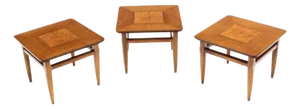 Set 3 Three American Burl Walnut Square End Side Occasional Tables Stands MINT!