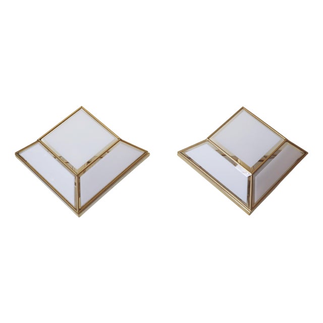 Italian Art Deco Revival Golden Cut Glass Scones, 1980s, Set of 2 For Sale