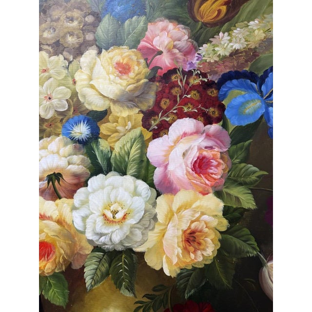 Green Late 20th Century Large Original Vibrant Floral Still Life Oil on Canvas For Sale - Image 8 of 12