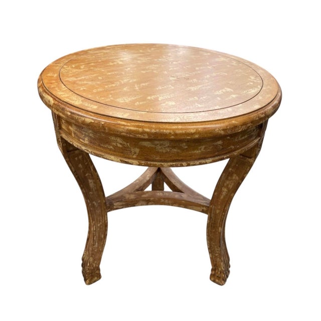 Vintage Neoclassical Distressed Gilt Round Side Table With Inlay Detail For Sale - Image 4 of 12