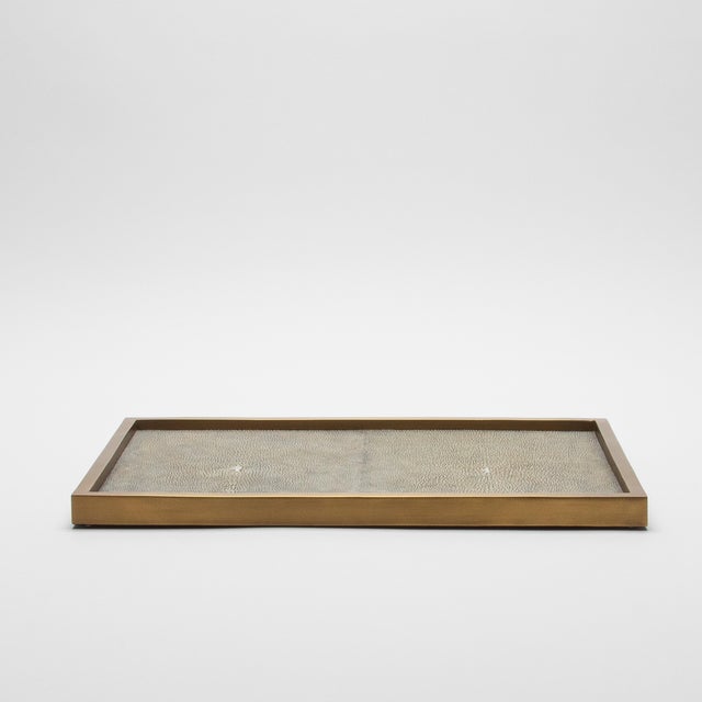 2020s Rectangular Tray in Grey Shagreen With Bronze Patina Brass Insert by Kifu Paris For Sale - Image 5 of 7