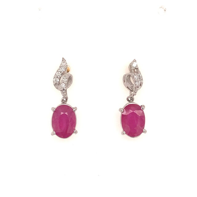 Metal Natural Ruby Diamond Earrings 14k Gold 1.55 TCW Certified For Sale - Image 7 of 14