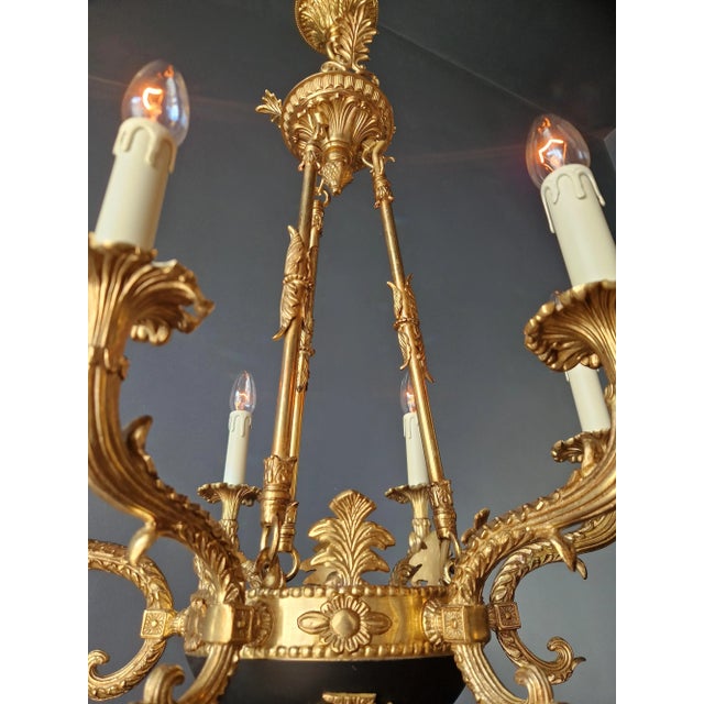 Small Brass Empire Lustre Chandelier in Antique Gold Finish For Sale - Image 6 of 12