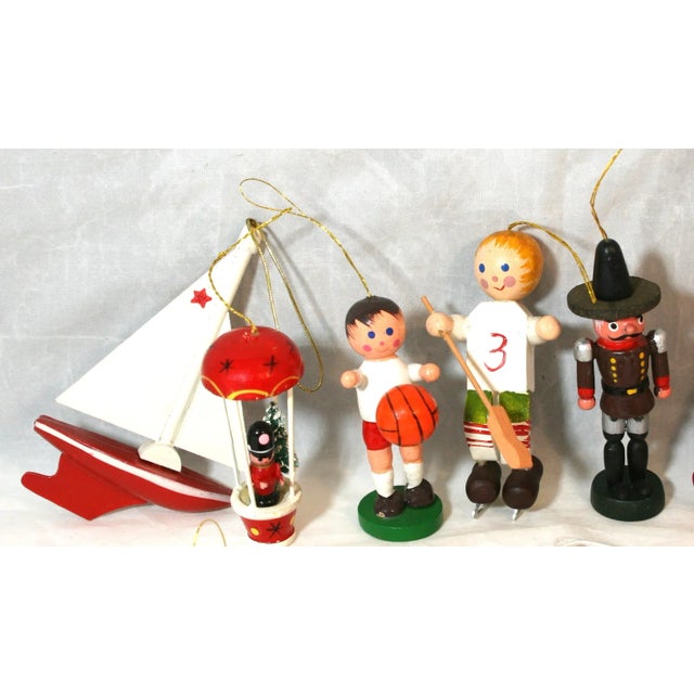 Vintage 1960s 14 Wooden Handcrafted Hanging Christmas Ornaments For Sale - Image 4 of 17
