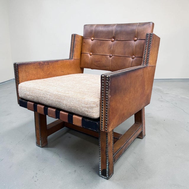Vintage French Leather Button-Back Armchairs, 1930s, Set of 2 For Sale - Image 6 of 11