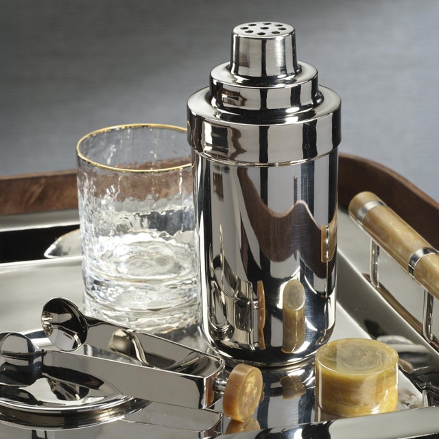 Contemporary Spiga Stainless Steel Cocktail Shaker, Nickel with Amber Accent For Sale - Image 3 of 4