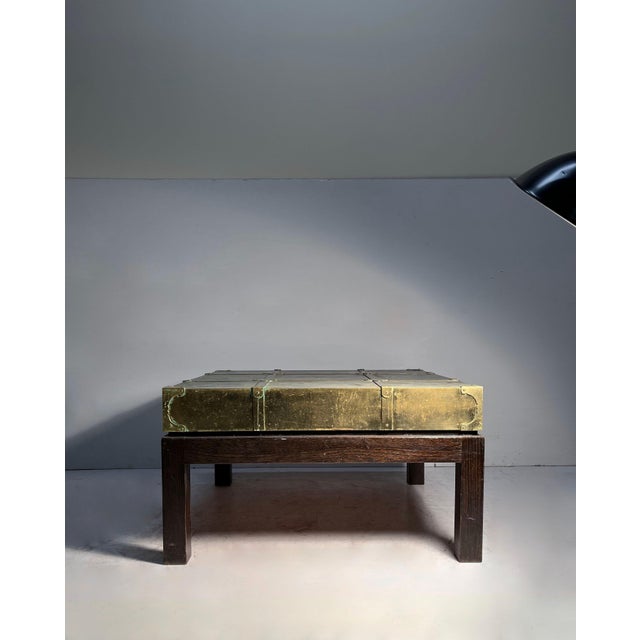 A Campaign Style Brass Coffee / Side Table by Sarreid Plenty of wear and Patina to the brass as shown. These usually clean...