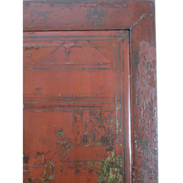 Wood Late 19th Century Red Antique Chinese Chinoiserie Style Cabinet For Sale - Image 7 of 13