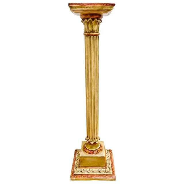 Metal Vintage Classical Venetian Cream and Red Pedestal Columns - A Pair For Sale - Image 7 of 12