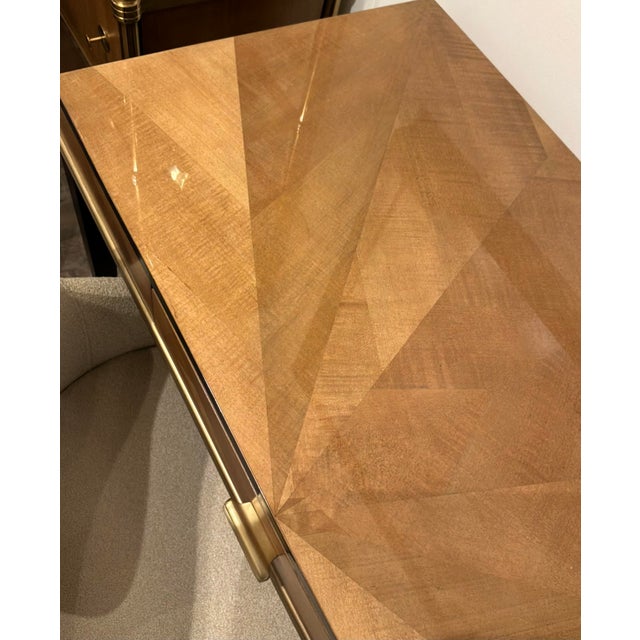 Currey & Company Modern Art Deco Style Satin Wood and Ebony Finished Kallista Writing Desk For Sale - Image 9 of 10