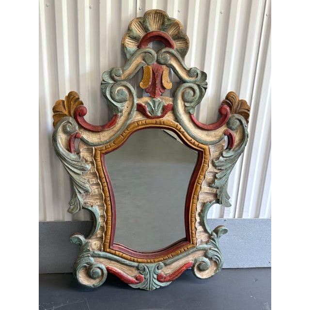 Glass Early 20th Century Rococo Hand Carved Wooden Mirror For Sale - Image 7 of 11