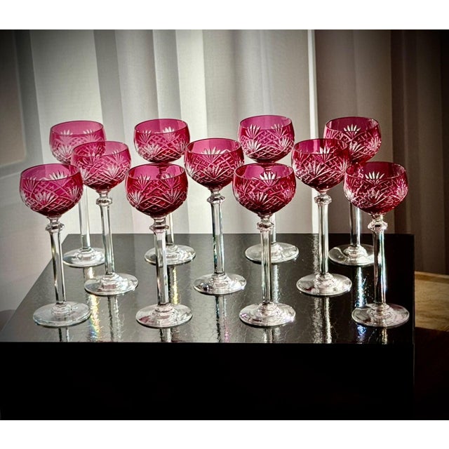 Ruby Cut Crystal Liqueur Glasses attributed to Val Saint Lambert, 1950, Set of 11 For Sale - Image 16 of 17