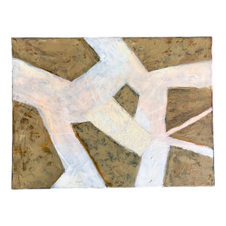 Contemporary Original Oil on Canvas Textured Abstract Painting by CL Auker “Abstract in Beige and White” For Sale