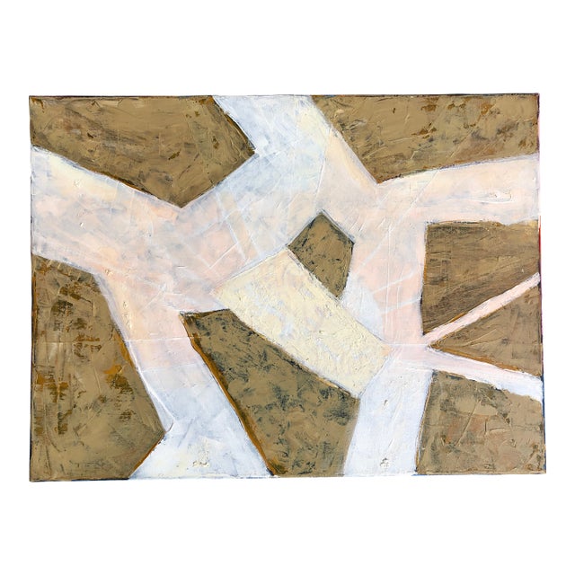 Contemporary Original Oil on Canvas Textured Abstract Painting by CL Auker “Abstract in Beige and White” For Sale