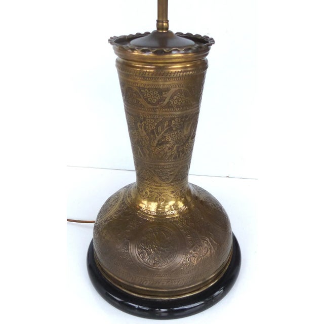 Incised Brass Table Lamp With Wood Base For Sale - Image 4 of 10