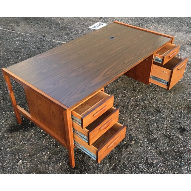 Wood Mid-Century Modern Walnut Executive Desk Manner of Jens Risom For Sale - Image 7 of 13