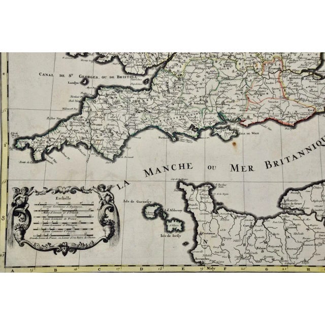 Traditional Great Britain, N. France: A Large 17th C. Hand-Colored Map by Sanson and Jaillot, 1693 For Sale - Image 3 of 12