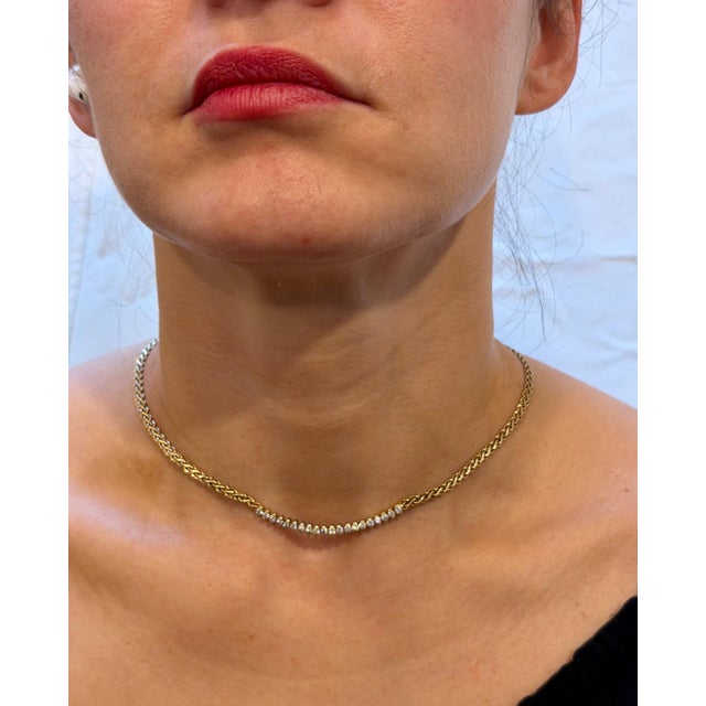 Metal Vintage 20 Pointer White Diamond Necklace 14 Karat Yellow Gold, 18 Inch Long For Sale - Image 7 of 18